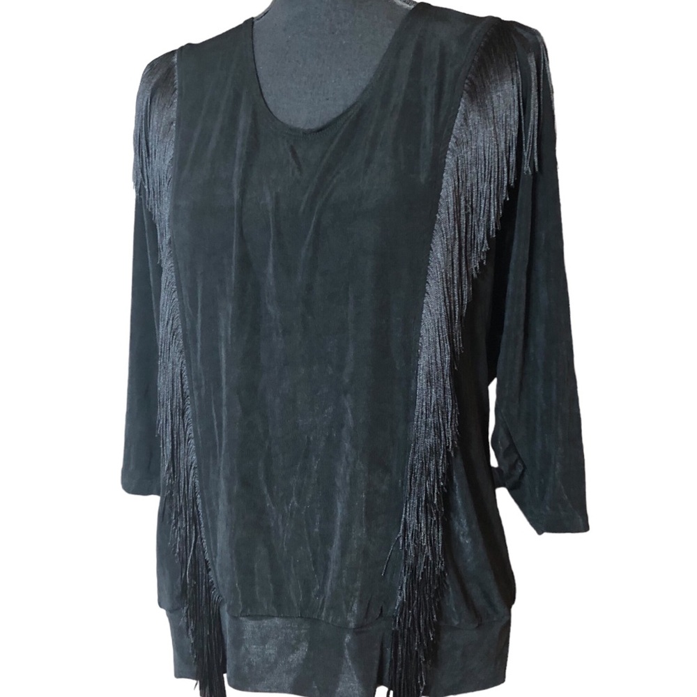 Slinky Brand Vintage Pullover 3/4 Sleeve Slinky Stretch Top Womens Sz M